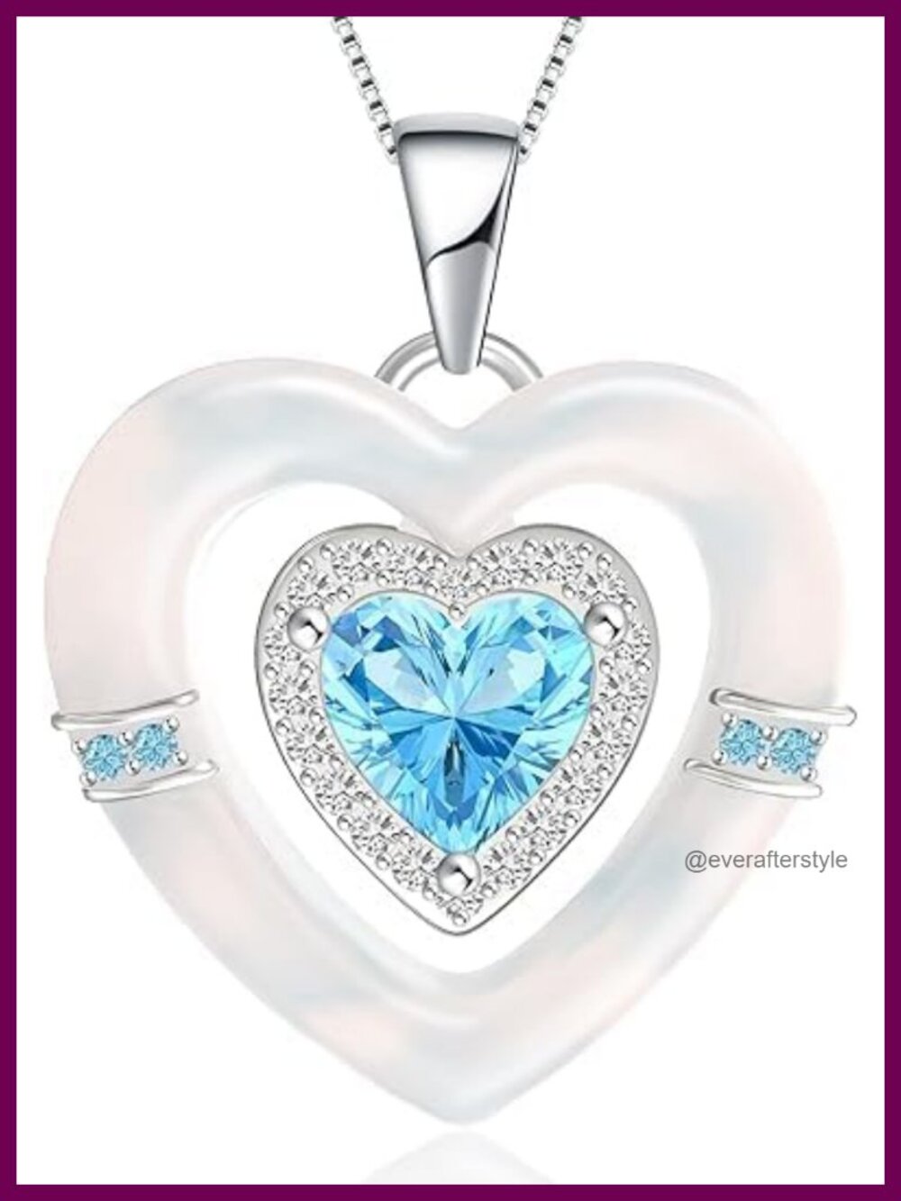 Sterling Silver Double Heart Mother of Pearl Birthstone Pendant Necklace